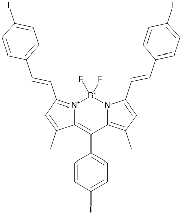 1,7-Dimethyl-3,5-bis(4-iodophenylethenyl)-8-(4-nitrophenyl)-4,4-difluoroboradiazasindacene,cas:16276